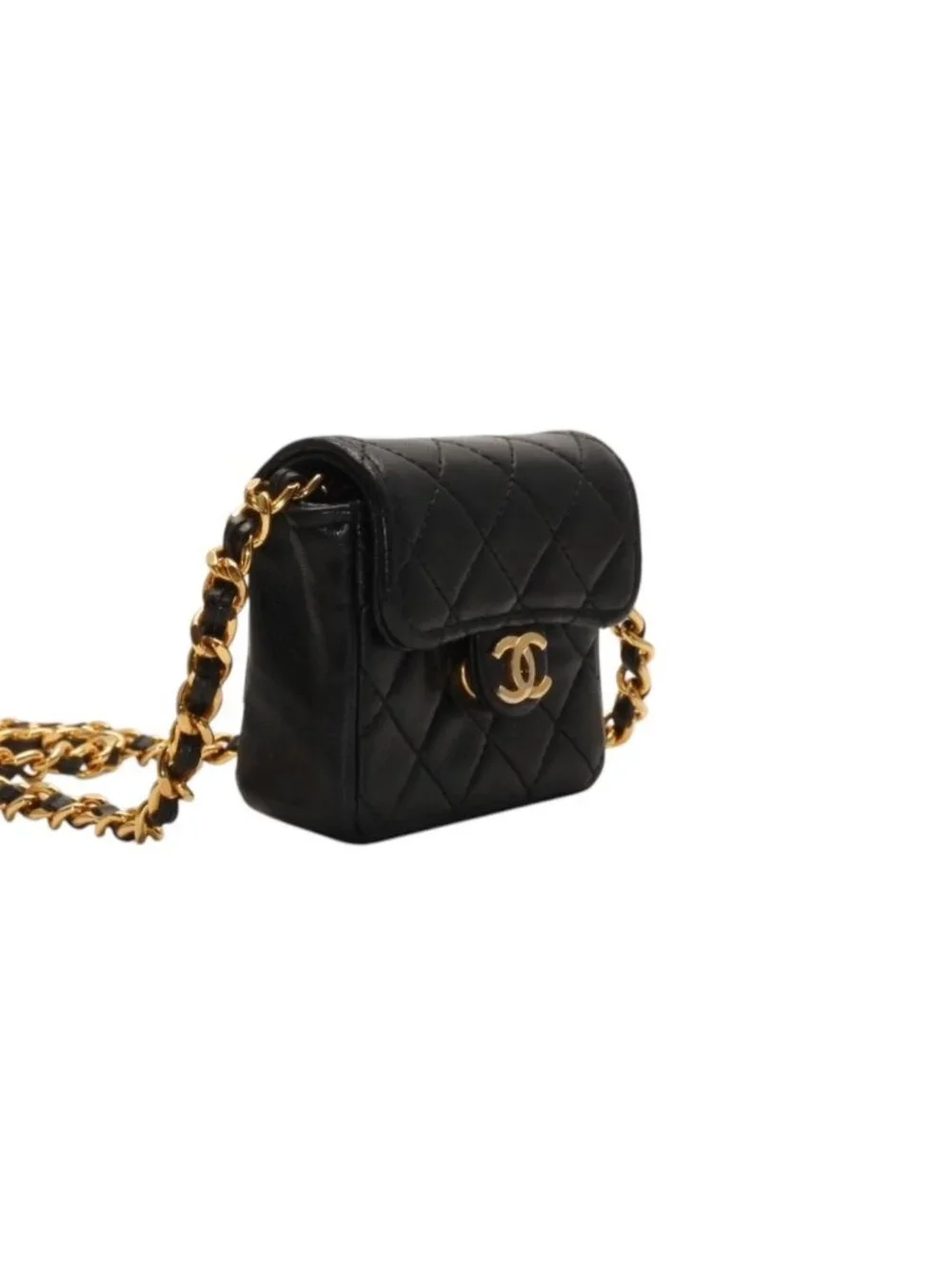 Chanel Micro Quilted Chain Shoulder Bag CC Logo Lambskin Black Gold